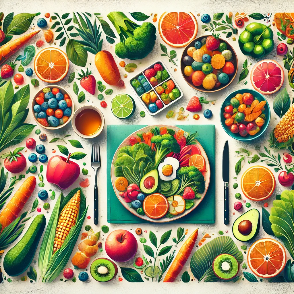 Healthy eating habits with fresh fruits and vegetables for vitality.