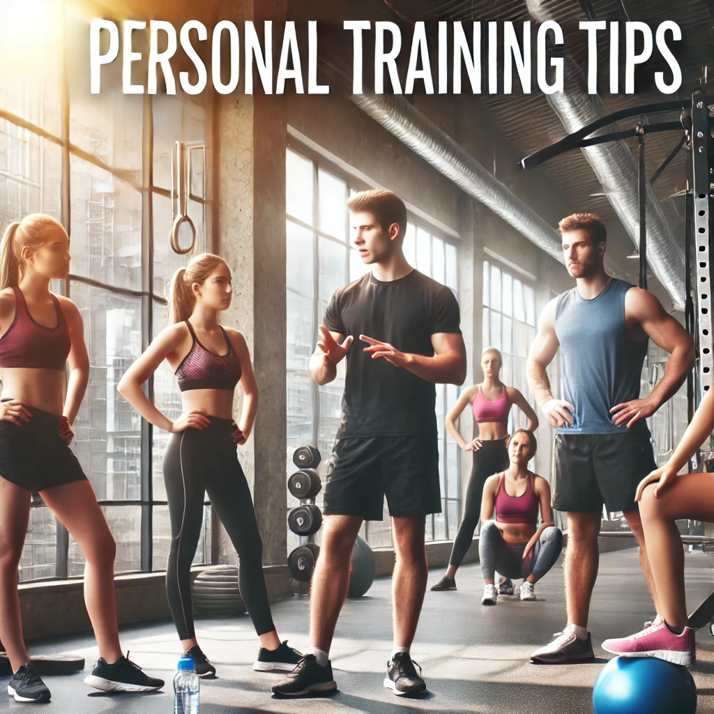 Personal trainer giving fitness tips to individuals in a gym, showcasing personal training tips for success.